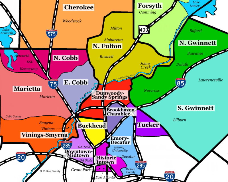Map Of Atlanta Ga And Surrounding Cities 
